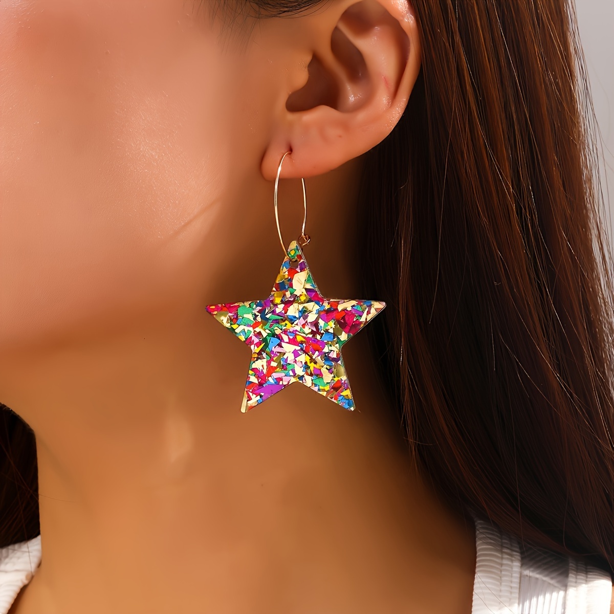 Bohemian Acrylic Star Earrings Colorful Dangle Iron Hook